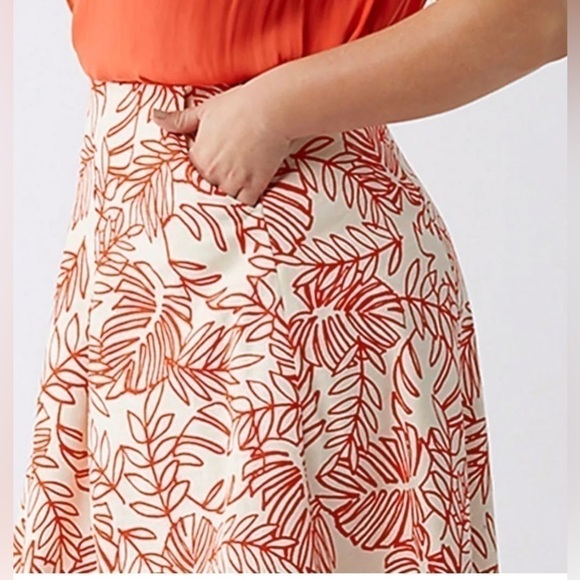 PLUS size Lane Bryant Red & White Pleated Flare Floral Skirt Linen - Picture 4 of 16